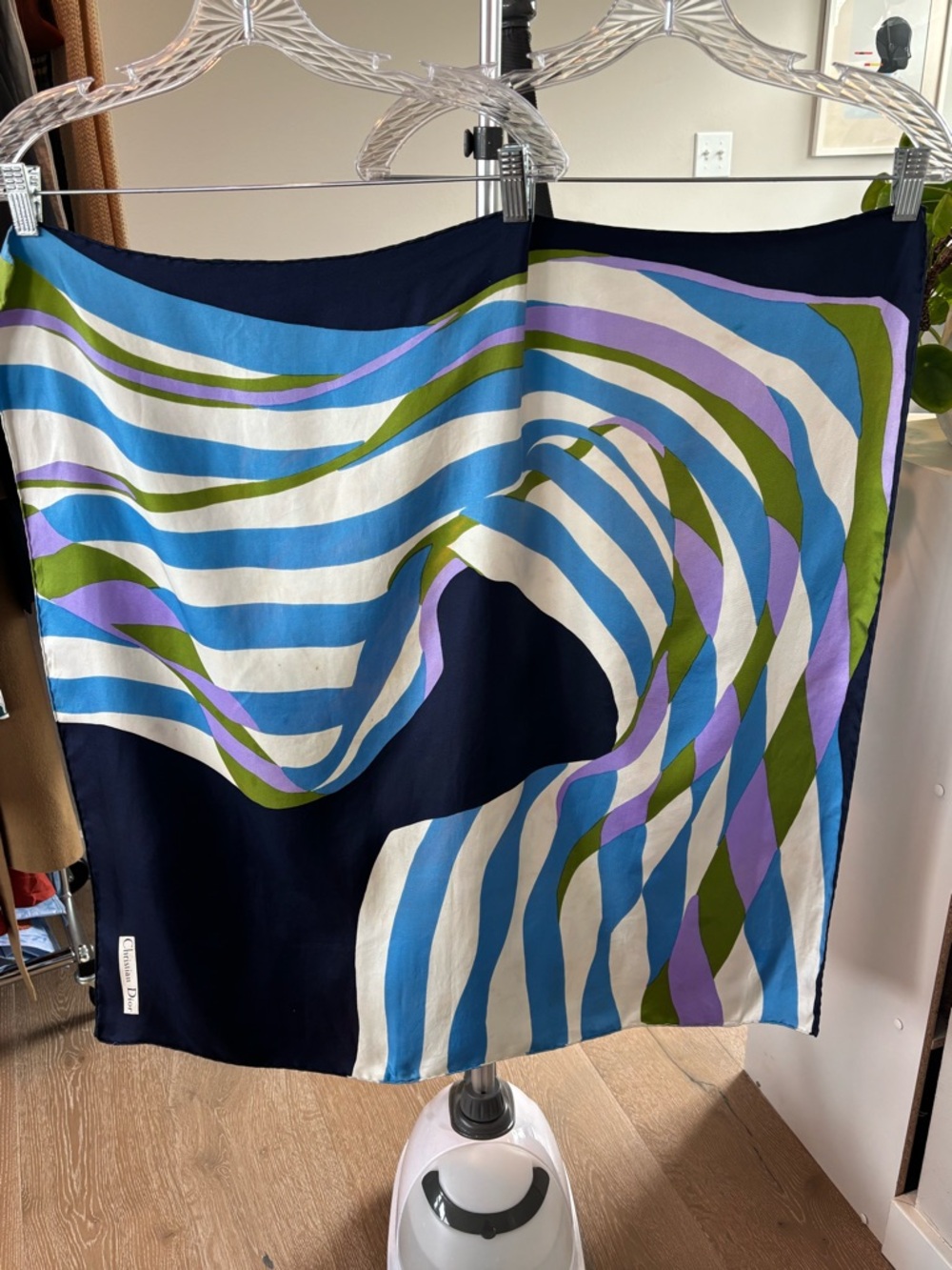 Dior Vintage Navy and Cream Silk Scarf 30” - Picture 3 of 6